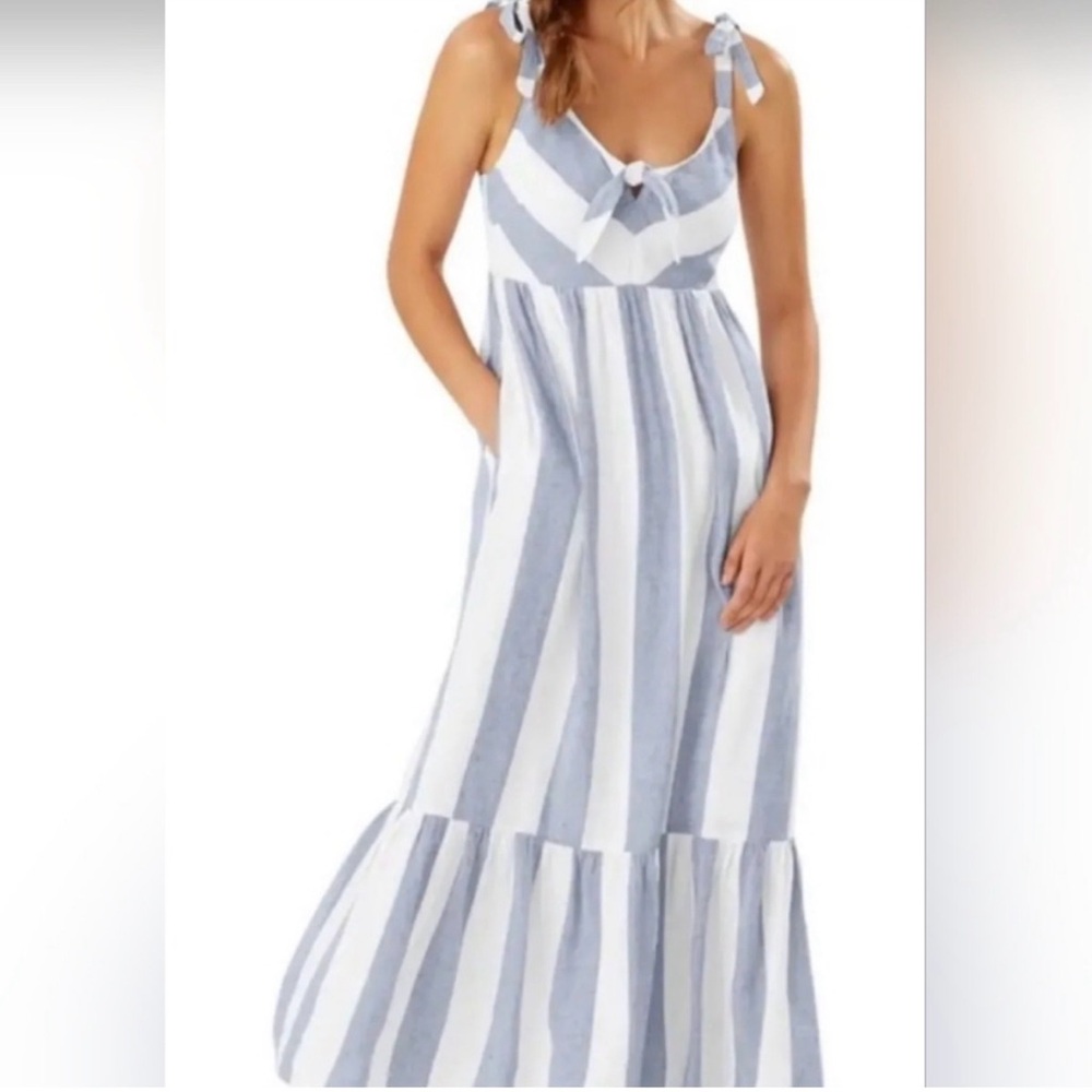 Tommy Bahama Blue and White Striped Maxi Dress. Size small.